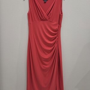 American Living Coral Ruched Midi Dress